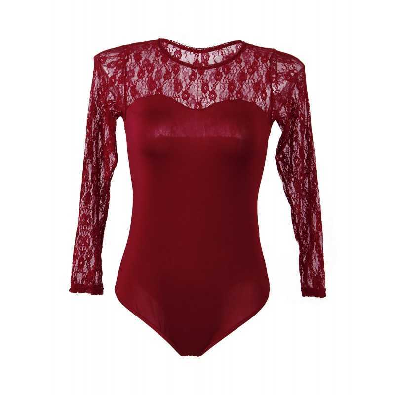 Body Pamela élégant en dentelle - Noir et rouge